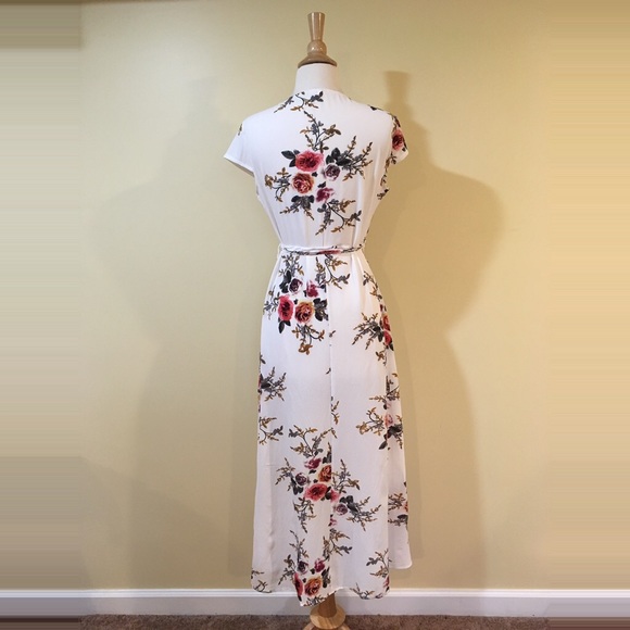 White Floral High Low Wrap Maxi Dress - Picture 7 of 8